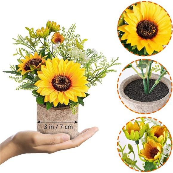Sunflower Artificial Flowers Pot, Sunflower Decor, Yellow Fake Flower in Pots - Picture 7 of 7